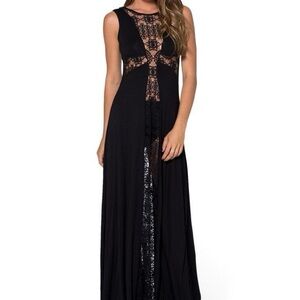 Blackmilk Little Lies Black Sheer Lace Cathedral Maxi Dress XL
